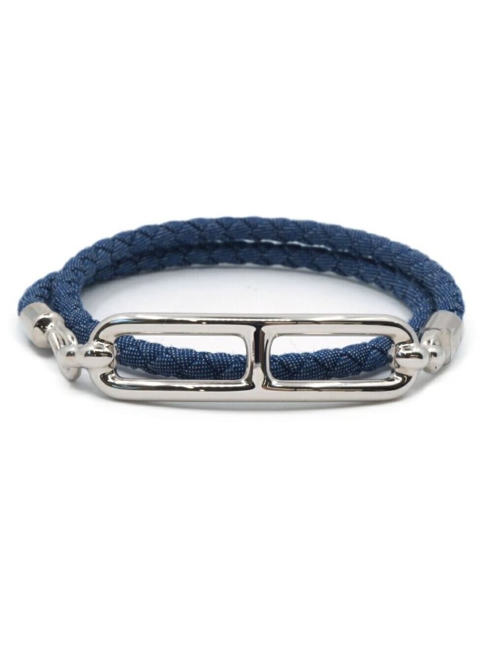 Hermes Roulis Double Tour Bracelet Metal Blue 15 Silver
